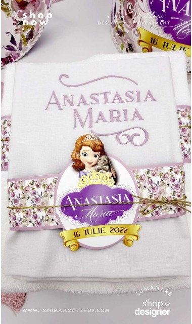 Trusou botez mov cu printese si flori Printesa Sofia 2